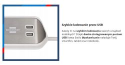 Zbliżenie na listwę Brennenstuhl Estilo z dwoma portami USB.