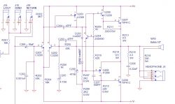 Schemat wzmacniacza z oznaczonymi elementami elektronicznymi