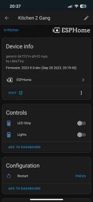 Screenshot of the ESPHome app showing device information in the kitchen.