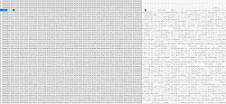 Hexadecimal view of a file with ASCII text next to it in a hex editor.