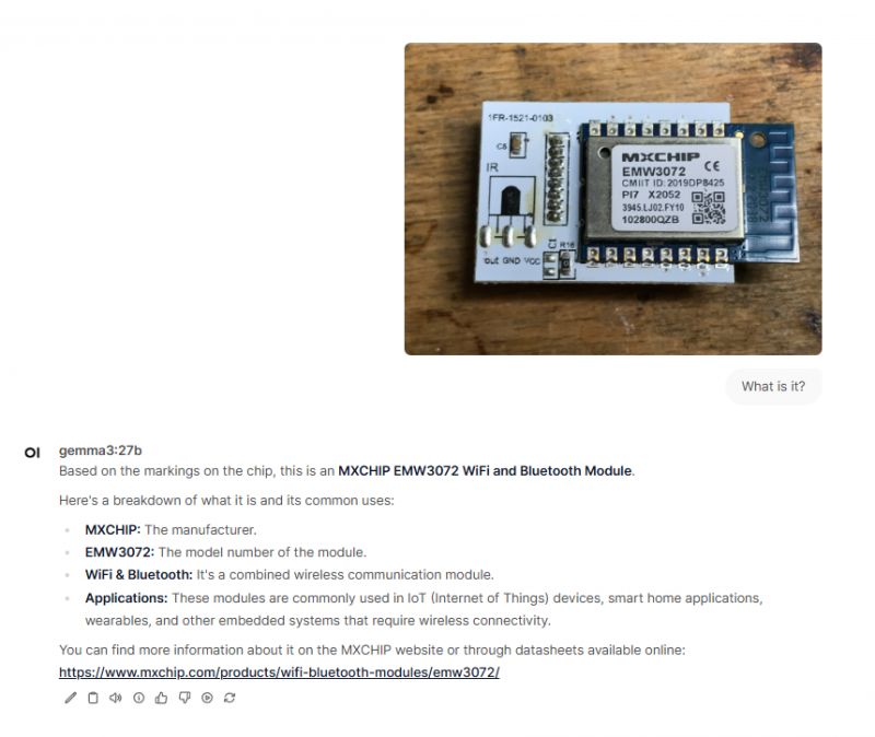 MXCHIP EMW3072 WiFi and Bluetooth Module MXCHIP EMW3072 WiFi and Bluetooth module on a wooden background.