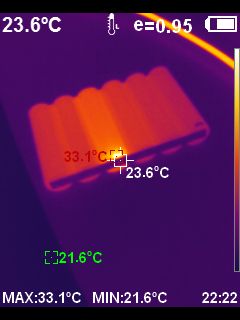 Thermal image of battery cells, one cell displaying significantly higher temperature