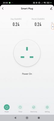 Tuya App Interface for Smart Plug Tuya app screen displaying smart plug energy usage information.