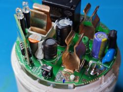 Inside of Sonoff S60TPG iPlug UK Smart Plug Close-up of the interior of a Sonoff S60TPG iPlug UK smart plug showing electronic components and connectors.