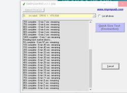 Okno programu FakeFlashTest pokazujące test pamięci USB o pojemności 476,0 GiB