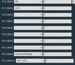 Screenshot of pin configuration with assigned functions for each input on the device.