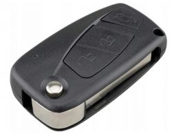 Czarno-srebrny samochodowy kluczyk z przyciskami do otwierania i zamykania.
