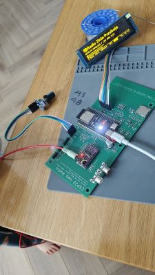 Assembled ESP32 Web Radio board with display and connected cables