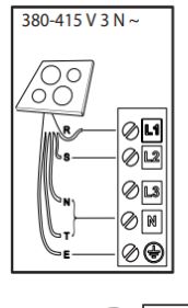 Schemat połączenia elektrycznego dla urządzeń zasilanych prądem trójfazowym.