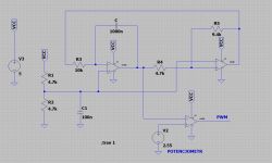 Schemat obwodu modulatora PWM z potencjometrem.