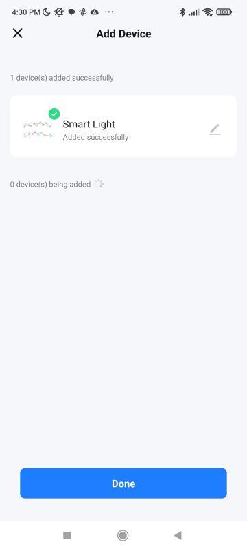 Adding Smart Light Device in Mobile App Smartphone app with added Smart Light device.