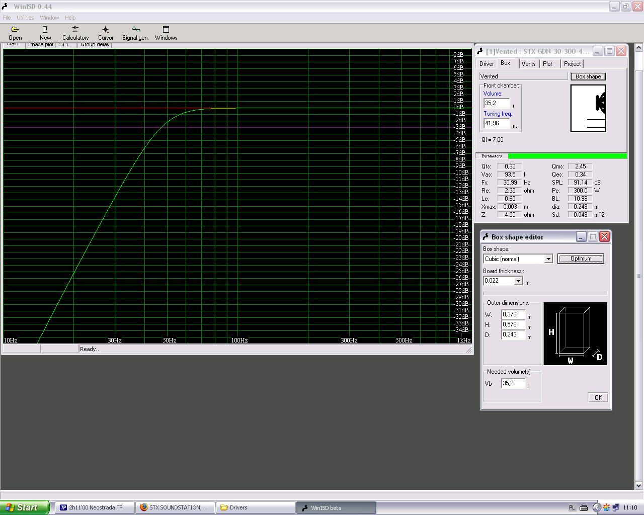 WinISD, parametry głośnika, fioletowe i czerwone kółka.