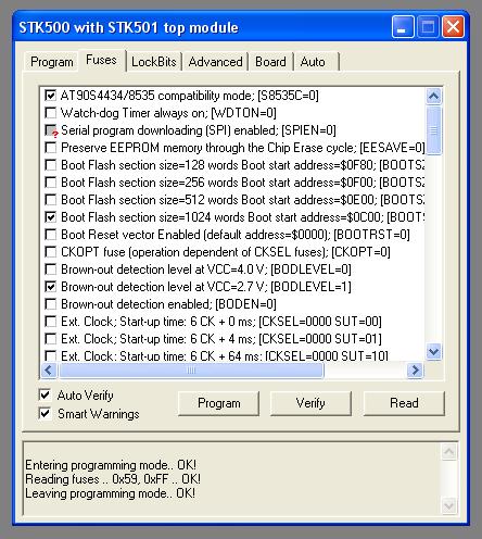 Jak ustawić fusebity dla HVprog STK500, by PC wykrywał programator?
