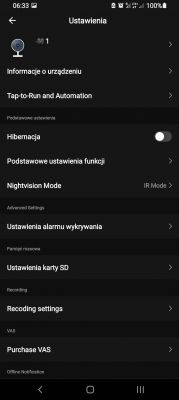 Wyłączenie sektorów ruchu w kamerze zewnętrznej Tuya - ustawienia