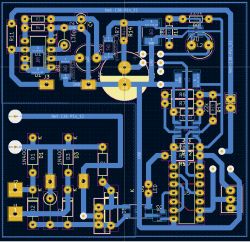 PCB Design for LED Lighting Circuit with PIR Sensor Printed circuit board showing an electronic circuit for LED lighting activated by a PIR sensor.