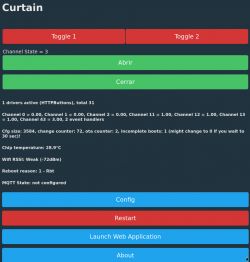 User interface of curtain management software with buttons and channel state.