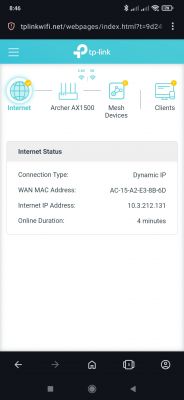 Ekran ustawień routera TP-Link Archer AX1500.
