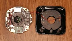 Interior of GNCC GC2 camera showing lens, circuitry, and IR LED panel