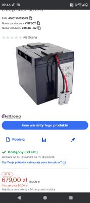 Akumulator do UPS marki Beltrona z przewodami i złączem.