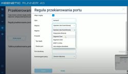 Zrzut ekranu panelu konfiguracyjnego routera Keenetic Runner 4G z ustawieniami reguły przekierowania portu.