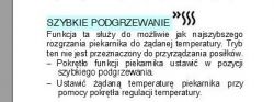 Fragment instrukcji dotyczącej szybkiego podgrzewania piekarnika.