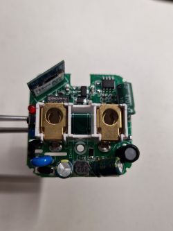 Interior of ATMT Smart Socket PCB Interior of ATMT Smart Socket EU Mini with visible electronic components on the PCB.