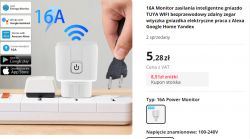 Smart TUYA WiFi socket with 16A power monitoring feature. The product is placed on a power strip.