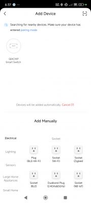 Device Addition Screen in App App screen for adding devices, showing search for QIACHIP Smart Switch.