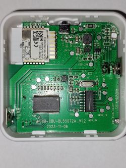 Interior of the TH08B temperature and humidity sensor with visible electronic components and a circuit board.