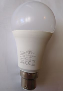 Litemate LED bulb with a white shell and metal base.