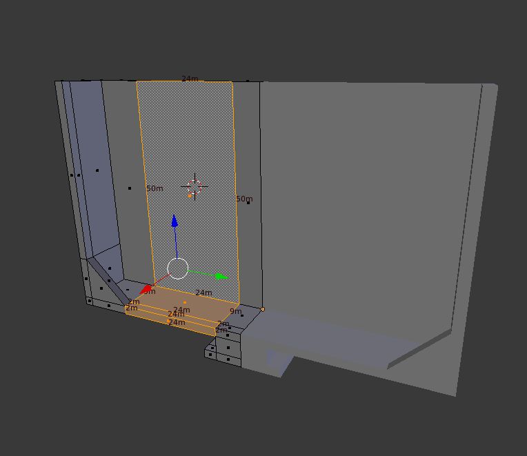 Phone holder model in Blender with highlighted geometry and displayed dimensions
