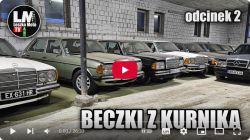 Zdjęcie miniaturki filmu przedstawiające rząd klasycznych samochodów Mercedes-Benz zaparkowanych w garażu z napisem Beczki z Kurnika.