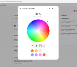 Lamp control interface in Home Assistant with color and brightness level.