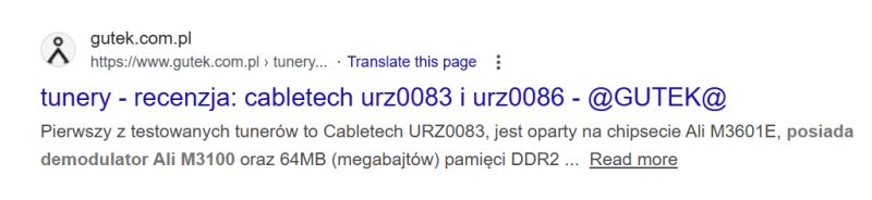 Google search result showing review of Cabletech tuners on gutek.com.pl website