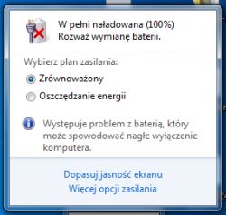 Komunikat o baterii na ekranie systemu Windows