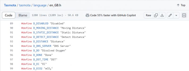 Screenshot of defined macros for different messages in a Tasmota header file.