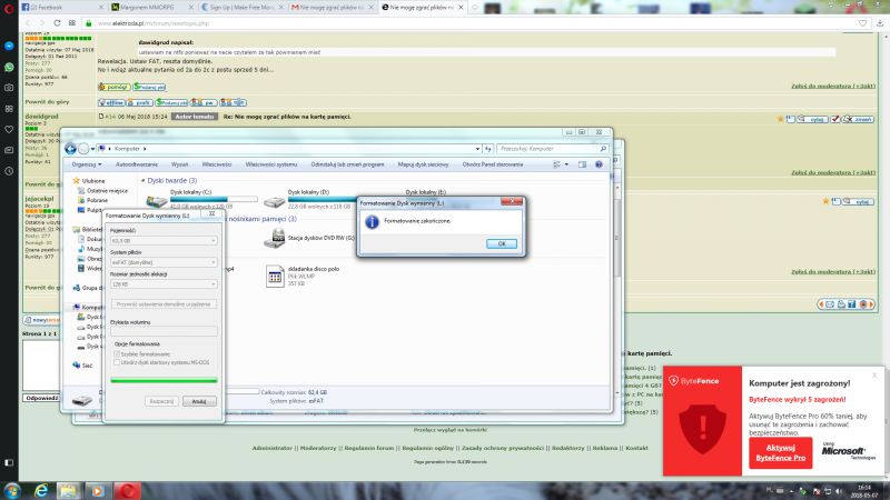 Nieudane zgrywanie piosenek na kartę pamięci przez adapter komputerowy