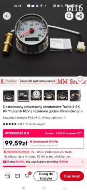 Zestaw obrotomierza 85mm z czujnikiem i instrukcją na czarnym tle