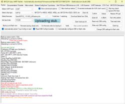 Screenshot of BK7231 Easy UART Flasher showing “Uploading stub” and a console log with errors