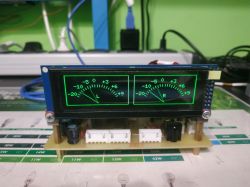 Dual-channel VU meter on an LCD mounted on a prototype board
