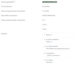 Zigbee Network Statistics and Configuration Information Zigbee network statistics interface with software and device information.