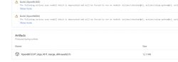 Screenshot of GitHub Actions showing the build section and artifacts for OpenBK7231T_App.