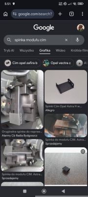 Zrzut ekranu z Google Grafika z wynikami dla hasła „spinka modułu cim” na telefonie.