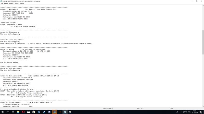 VW Touran 2003r. 1.9TDI - Elektryka wariuje/moduł komfortu/VCDS