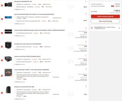 Zrzut ekranu z koszyka sklepu internetowego z częściami komputerowymi o łącznej wartości 1740 zł po rabacie.