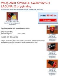 Renault Laguna II 1,9 dCI - zepsuty włącznik świateł awaryjnych.