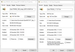 Properties windows of two BIN files in HxD Hex Editor.