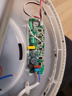 Interior of Ceiling Lamp with PCB Interior view of a ceiling lamp with a PCB and wiring.