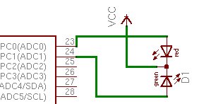 podłączenie diody dwukolorowej do mikrokontrolera
