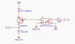 Schemat układu elektronicznego z tranzystorem BD680AG i optoizolatorem EL817S.